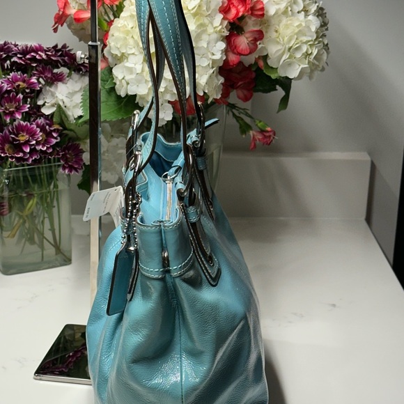 Coach Mineral Soho Pleat Patent Shoulder Tote Bag + COA +Coach Dust Bag NWT! - Picture 4 of 14